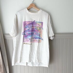Vintage 90s Islander White Dolphin Print Graphic Tee XL Maui Short Sleeve Shirt